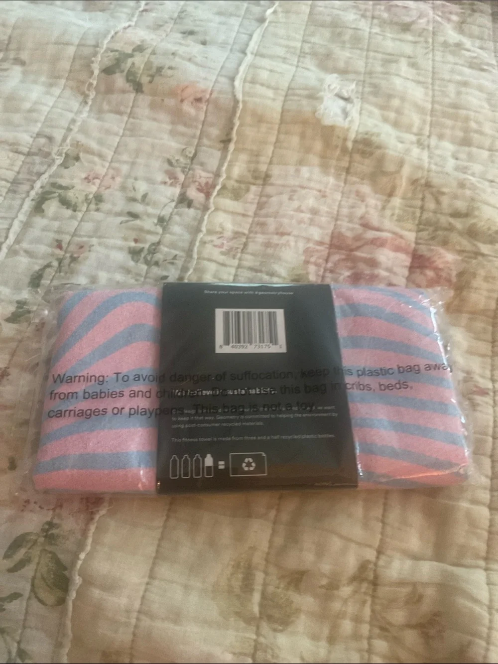 Geometry Pink & Blue Fitness Towel - Striped Workout Towel